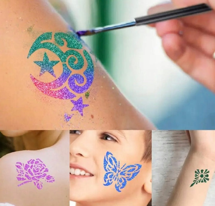 TATUIRUOTĖS VAIKAMS SU BLIZGUČIAIS, 120 TRAFARETŲ